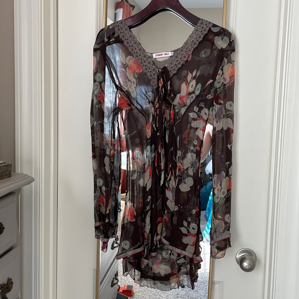 Johnny Was Floral Silk Blouse